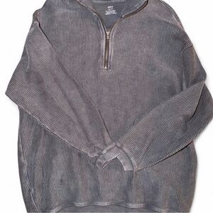 Aerie Ribbed Quarter Zip Pullover Gray XS